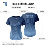 Custom Blue Gradient Button Down Baseball Jersey for Women